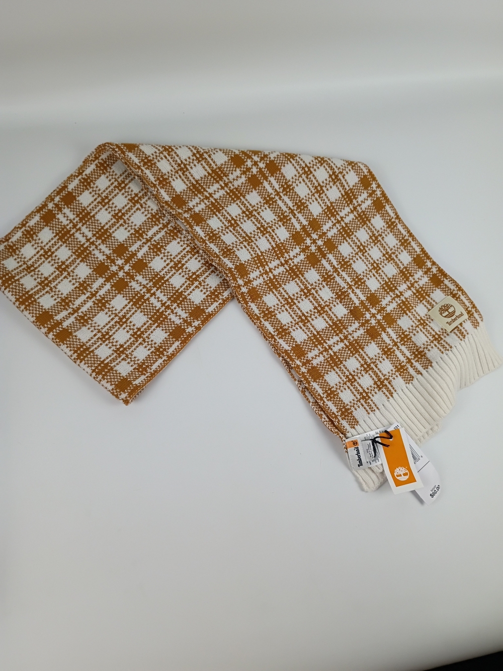 Timberland Men's Knit Scarf - Cream & Brown Plaid